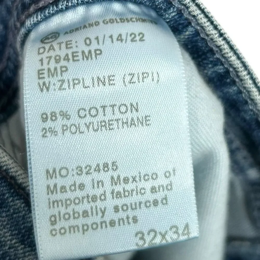 AG Adriano Goldschmied Everett Jeans Mens 32 Japanese Denim Zipline Casual NWT